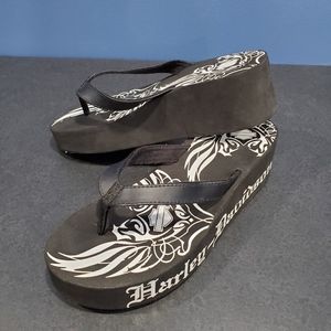 Harley Davidson black wedge flip flops /sandals
